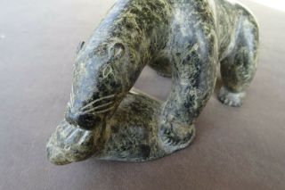 Canadian 1982 Inuit Art Eskimo Carved Serpentine Soapstone Bear & Seal