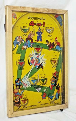 Old Northwestern Poosh M Up Jr.  4 In 1 Table Top Pinball Baseball Game Police