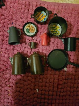 Vintage Marx Johnny West Series Dark Brown Coffee Pots And Pans And Cup