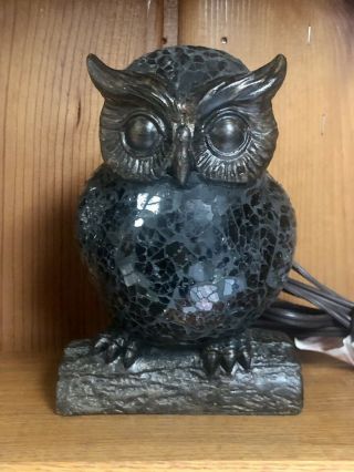 Mosaic Stained Glass Owl Night Light Table Lamp Tiffany Style 6.  5 " Euc Corded