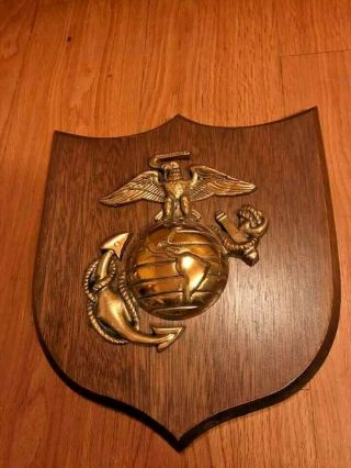 Vtg Us Marine Corp Insignia Wall Wooden Brass Semper Fidelis Eagle Usmc U.  S.  M.  C