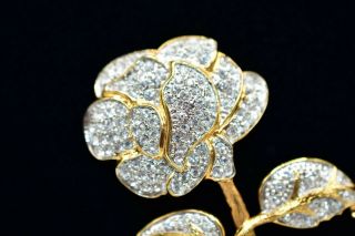 Vintage Signed Nolan Miller Pin Brooch Rose Flower Rhinestone Pave Gold Bin1 2