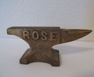 Vintage Miniature Brass Jewelers Anvil Advertising " Rose "
