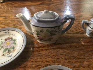 Vintage Luster Ware Childs Tea Set Iridescent Pink And Blue Japan Porcelain Toy 2