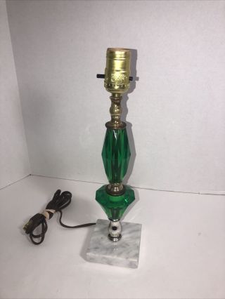 Vintage Marble Base Green Plastic Art Deco Lamp 13.  5” Tall