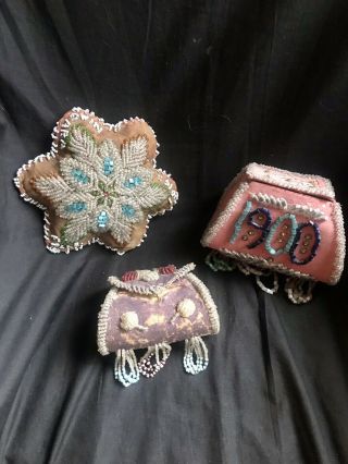 Vintage Iroquois Native American Beaded Whimsy Art Star Pincushion Purse Bag