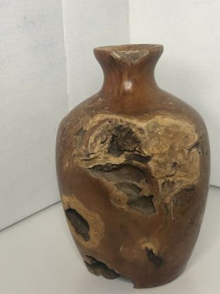 Gorgeous Vintage Turned Burl Wood Art Vase Bud Vase 5” H Gorgeous One Of A Kind