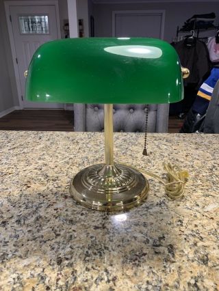 Vintage Brass Style Piano Library Bankers Desk Lamp With Green Glass Shade