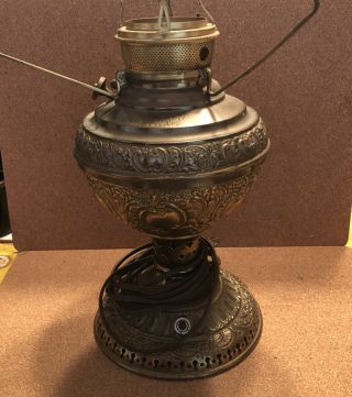 Antique Embossed The Juno No 2 Metal Oil Lamp Edward Miller Co (electrified)