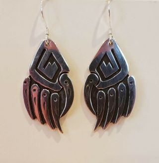 Vintage Native American Sterling Silver Overlay Bearclaw Earrings Signed