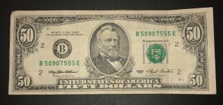 1993 (b) $50 Fifty Dollar Bill Federal Reserve Note York Vintage Old Money