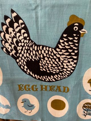 Vintage NOS Linen Tea Towel - Signed Tammis Keefe - Turquoise - Egg Head Hen & Chicks 3