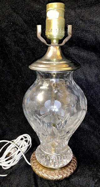 Vintage Cut Crystal Clear Glass Solid Brass Base Table Lamp 13.  5” H