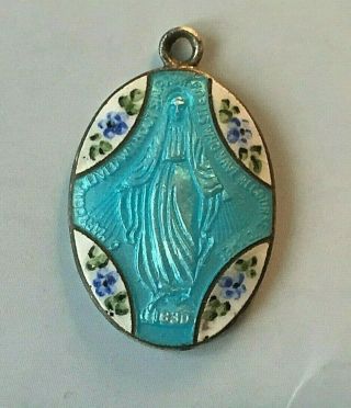 Vintage Catholic Creed Sterling Silver Miraculous Mary Religious Medal Enamel