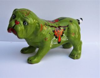 Mexican Talavera Pottery Bulldog Sculpture Animal Figure 17 " Long Dog