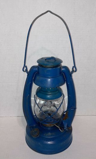 Vintage Embury Little Air Pump Royal Blue Lantern • Warsaw Ny Usa • No 10 Globe