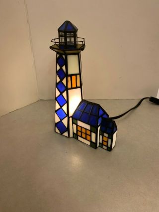 Stained Glass - Lighthouse Table Accent Lamp - Blue Orange And White