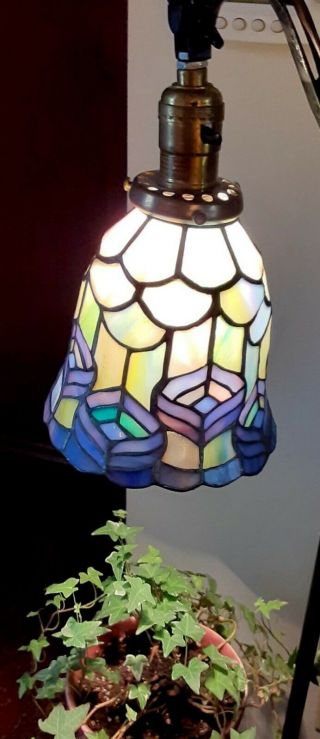 Tiffany Style Bell Shape Leaded Stained & Slag Glass Lamp Shade Art Deco