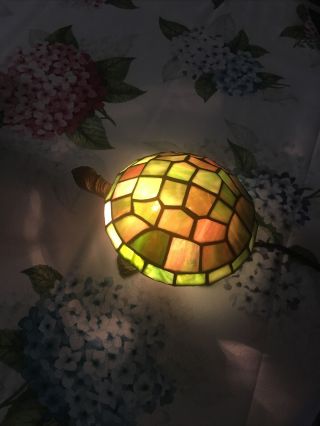 Turtle Tortoise Tiffany Style Stained Glass Lamp Night Light 9 " 2 Cracks