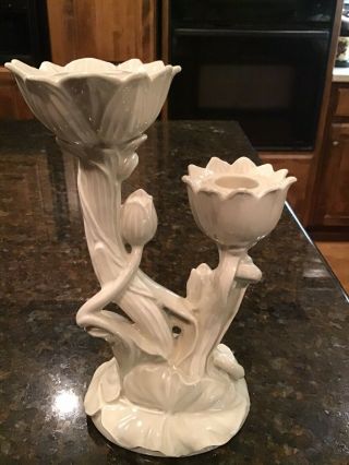 Art Nouveau Takahashi Lotus Flowers Porcelain Double Candle Holder