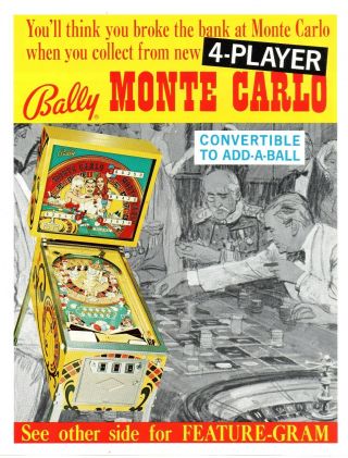 Bally Monte Carlo Pinball Machine Flyer Brochure