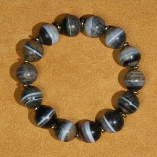 Natural Old Gray Skin Agate Beads Bracelet 1 Line Beads Elastic Rope Bangle