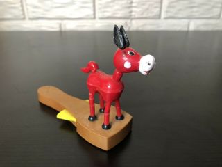 Vintage Red Donkey Mule Collapsible Thumb Puppet,  4 " T,  British Patent,  Hong Kong