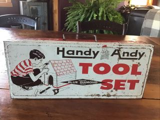 Vintage Handy Andy Tool Box With Square 620 - Blue Diamond Tools - - Skil Craft 60’s 3