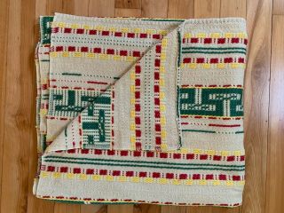 Vintage Mexican Saltillo Serape Blanket Rug Southwestern Tablecloth Aztec 112x32