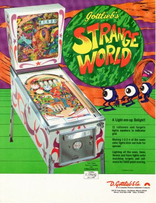 Strange World Promo Pinball Flyer Gottlieb 1978 Brochure Ad Slick