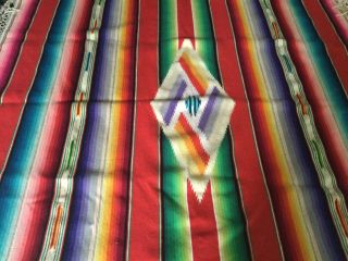 Vintage Mexican Serape Saltillo Fine Wool Colorful Blanket Rug