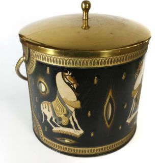 Vintage Mid Century Fred Press Ice Bucket Barware Trojan Horse Black & Gold