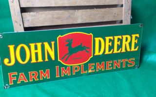 Vintage Porcelain John Deere Farm Implements Tractor Farming Sign 1955