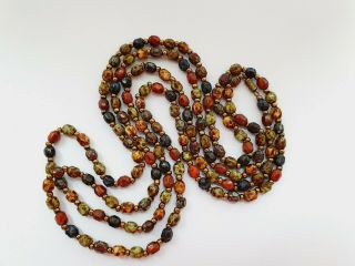 Vintage 55 " Murano Glass Scottish Moss Agate Bead Necklace Flapper