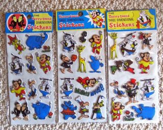 Rare Terrytoons 3d Puffy Stickers 1981 Mighty Mouse Heckle Jeckle Deputy Dawg
