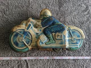 1960s Japan Tin Litho 9 " Pd Police Motorcycle Friction Motor Nos Dime Store Toy