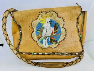 Beaded Soft Leather Cockatoo Shoulder Bag Native American Travel Boho Bohemian