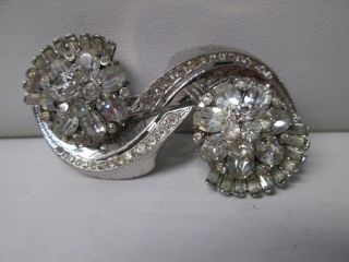 Vintage Coro - Craft Sterling Silver Duette Art Deco Rhinestone Pin Brooch