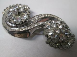Vintage Coro - Craft Sterling Silver Duette Art Deco Rhinestone Pin Brooch 3