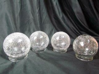 Vintage Set Of 4 Clear Cracked Glass Mini Globe Shades 3.  25 " Tall And 10 " Round
