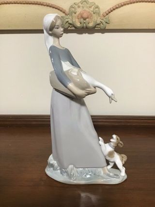 Vintage Retired Lladro Maiden With Goose & Dog Figurine 4866 10.  5 " High