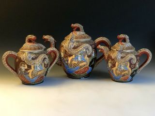 Set Of 3 Vintage Japanese Lucky China Moriage Dragonware Tea Set