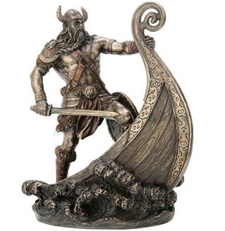 9.  5 " Viking Warrior Standing On Prow Statue Sculpture Norse Decor