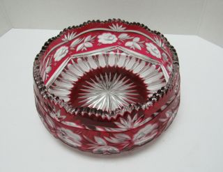 Vintage Schonborner Bleikristall Germany Ruby Red Cut - Clear Crystal Candy Dish