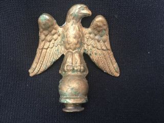 Vintage Or Antique Solid Brass Eagle Lamp Finial 2 And 1/8” Old Patina Patriotic
