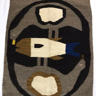 Vintage Mexican Zapotec Wool Fish Duck Throw Rug Runner 26 