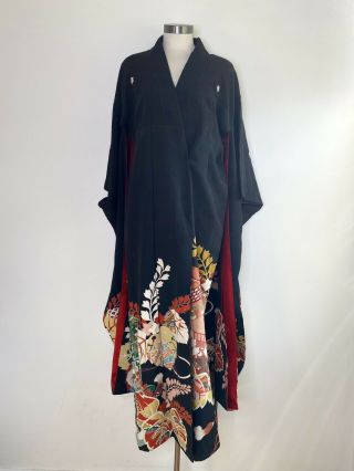 Japanese Kimono Silk Furisode Long Sleeves Haori Tomesode Floral