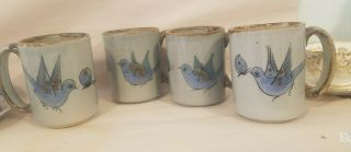 Set Four (4) Ken Edwards Pottery,  Tonala Mexico - El Palomar (dove) Coffee Mugs