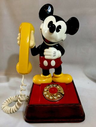 Vintage Mickey Mouse Rotary Dial Telephone 15 " 1976 Walt Disney Collectible Euc