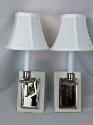 2 Wall Light Candle Scones With Shade Hard Wired Electric White Silver
